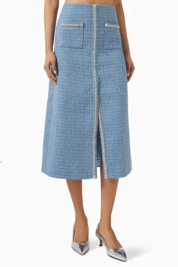 Sequin-embellished Midi Skirt in Tweed