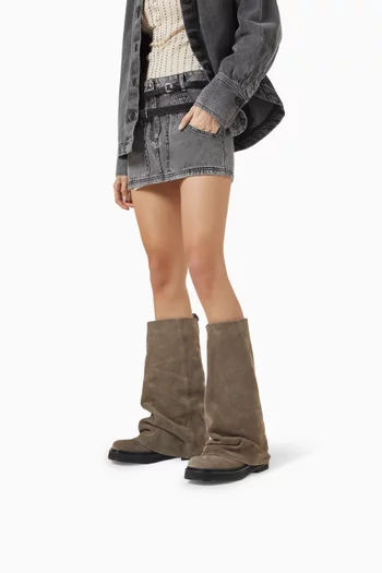Robin Combat Knee Boots in Suede