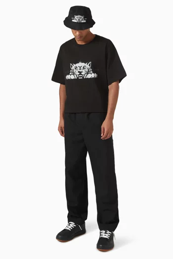 تي شيرت فضفاض مطرز بشعار نمر يبتسم قطن