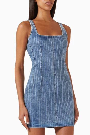 Rhinestone Shift Mini Dress in Denim