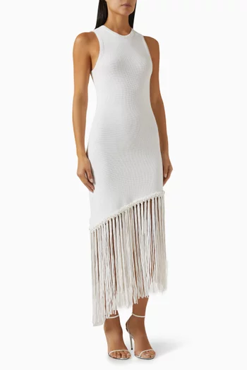 Fringed Maxi Dress in Viscose-knit
