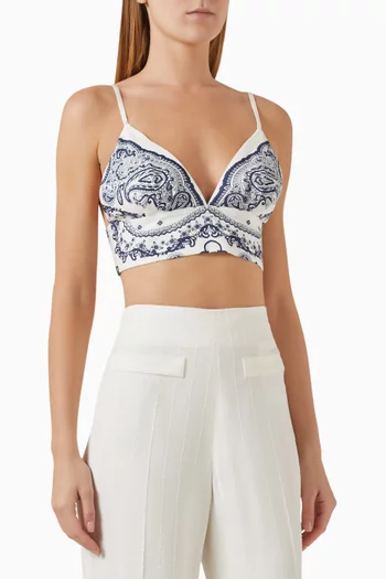 Bandana-print Cropped Top in Viscose-linen