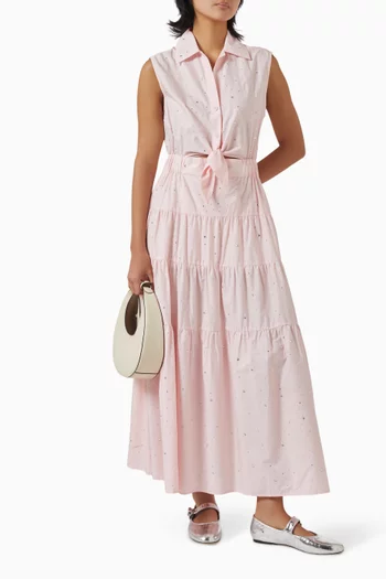 Rhinestone Tie-front Maxi Dress in Cotton
