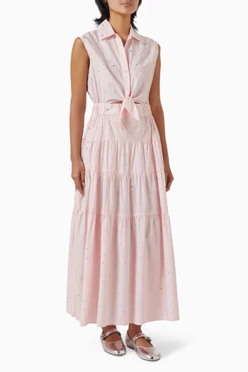 Rhinestone Tie-front Maxi Dress in Cotton