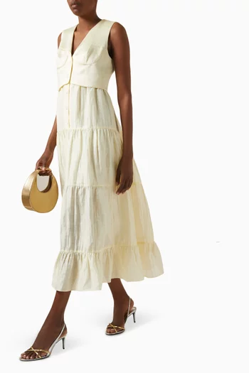 Pleated Maxi Dress in Linen-blend