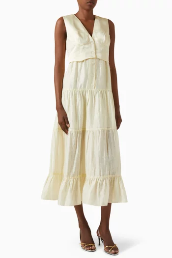 Pleated Maxi Dress in Linen-blend