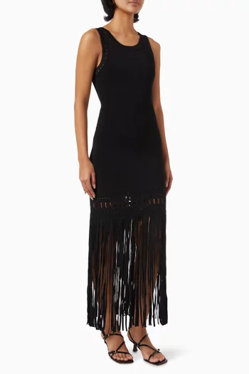 Lyne Fringe Midi Dress in Viscose-blend