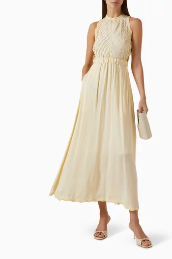 Lace Frilled Midi Dress in Linen-viscose