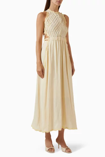 Lace Frilled Midi Dress in Linen-viscose