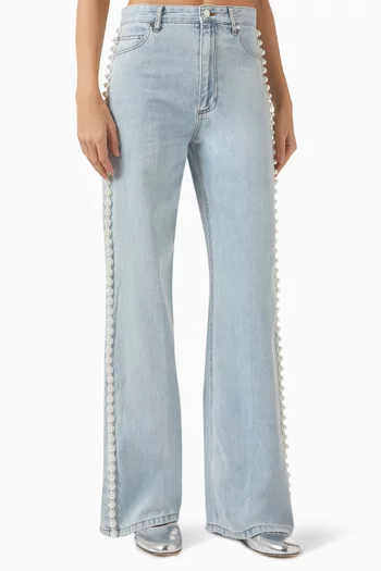 Bead-embellished Wide-leg Jeans in Denim