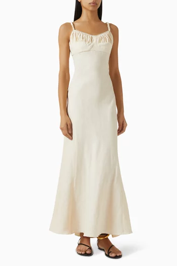 Lace-back Maxi Dress in Linen Blend