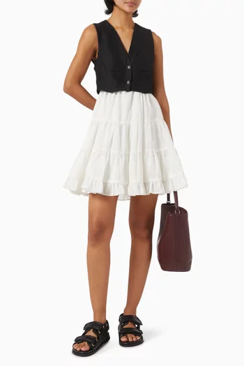 Odette Two-tone Mini Dress in Linen-blend