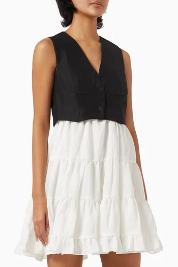 Odette Two-tone Mini Dress in Linen-blend