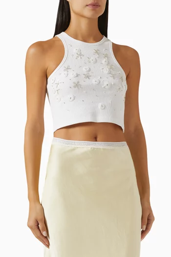 Embellished Tank Top in Cotton Rib-knit