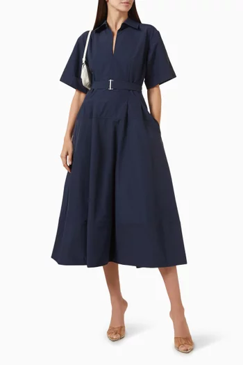 Deanna Belted Midi Dress in Cotton Blend