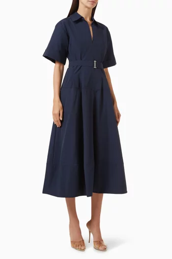 Deanna Belted Midi Dress in Cotton Blend