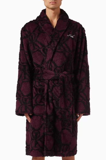 Crest Monogram Robe in Fleece Jacquard