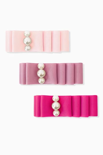 طقم مشابك للشعر متوسطة بتصميم عقدة بطبقات مزينة باللؤلؤ، 3 قطع