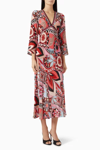 فستان تانيا مزين بنقشة فيسكوز وكريب