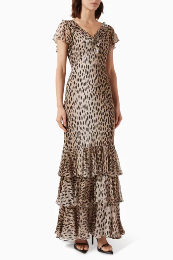 فستان سهرة اميل بنقشة جلد الظباء حرير كريب صيني