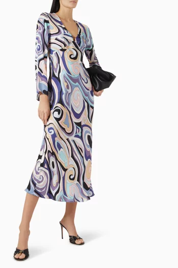 فستان تيري متوسط الطول مزين بنقشة ستان