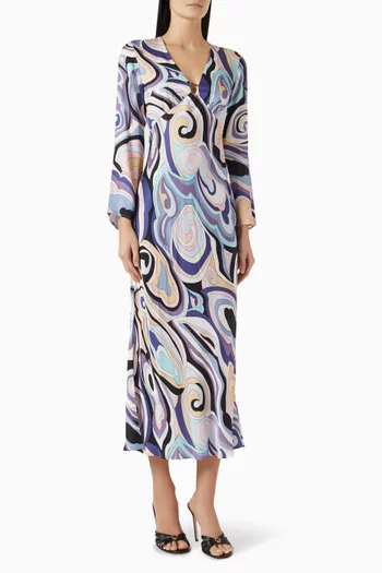 فستان تيري متوسط الطول مزين بنقشة ستان