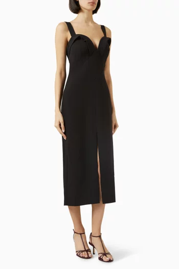 فستان ماكسين متوسط الطول بفتحة مزيج بوليستر معاد تدويره