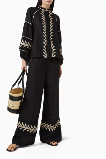 بنطال بالم نيرفانا بقصة ساق واسعة مزيج كتان