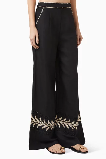 بنطال بالم نيرفانا بقصة ساق واسعة مزيج كتان