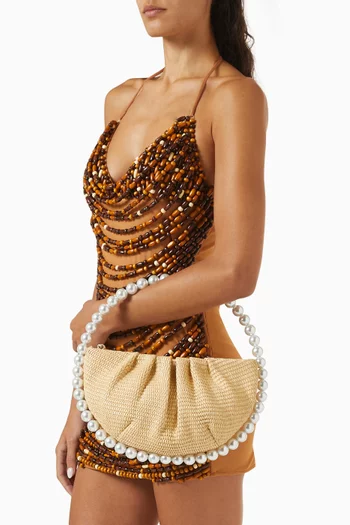 Jumbo Pearl Top-handle Bag in Raffia
