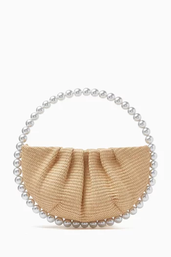 Jumbo Pearl Top-handle Bag in Raffia