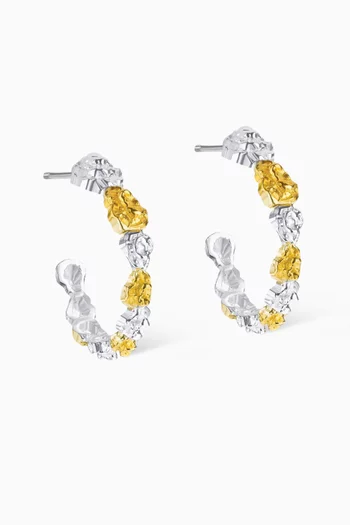 Mini Pebble Mix Hoop earrings in 925 Sterling Silver & 24kt Gold