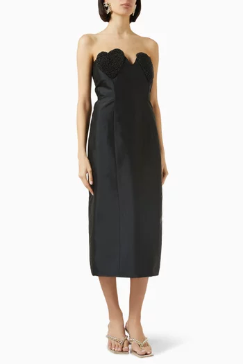 Reine De Coeur Embellished Midi Dress in Taffeta
