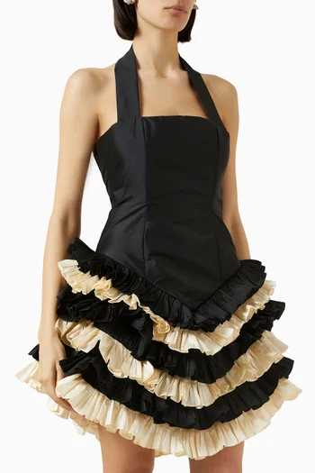 Cascade Ruffles Mini Dress in Satin