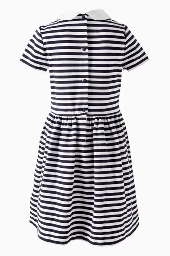 Embroidered-pony Striped Dress in Cotton