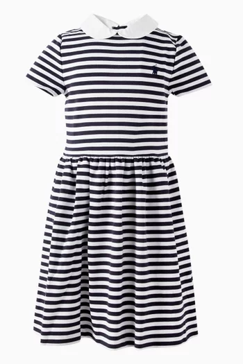 Embroidered-pony Striped Dress in Cotton