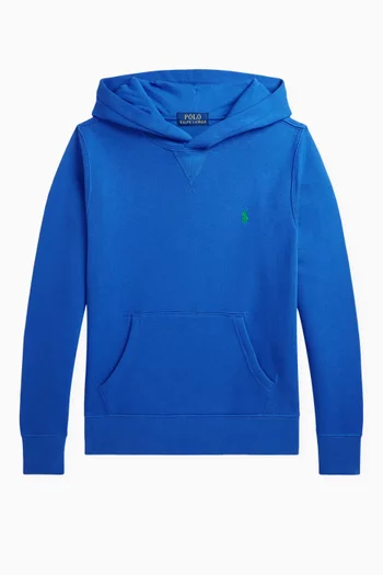 كنزة بغطاء رأس وتطريز شعار الماركة صوف قطني