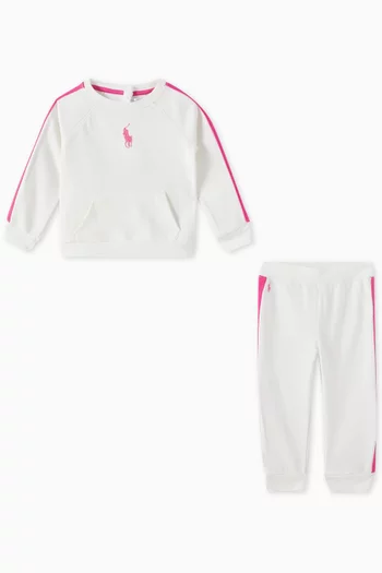 Embroidered-pony Sweatshirt & Sweatpants Set in Cotton-blend