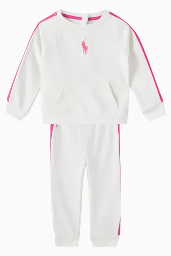 Embroidered-pony Sweatshirt & Sweatpants Set in Cotton-blend