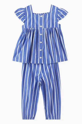 Striped Top & Pants Set in Cotton