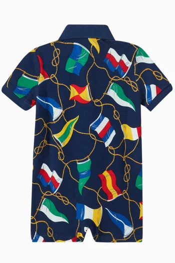 Allover-print Polo Romper in Cotton