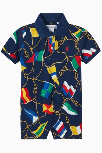 Allover-print Polo Romper in Cotton