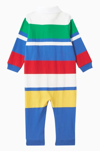 Striped Polo-collar Overalls in Cotton-jersey