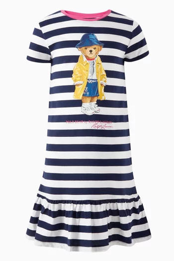 Striped Bear-print Dress in Cotton