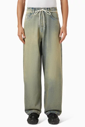 بنطال جينز بساقين واسعتين دينم قطني