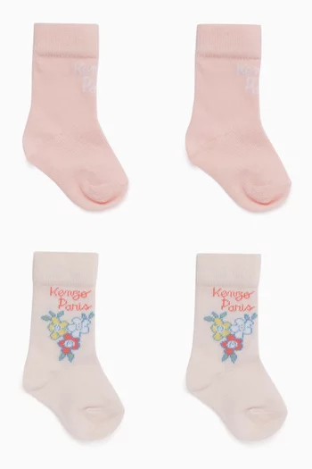 Printed Knit Socks in Cotton Blend, Set of 2