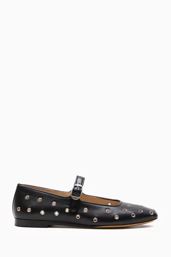 Eyelet Studded Mary Jane Shoes in Leather
