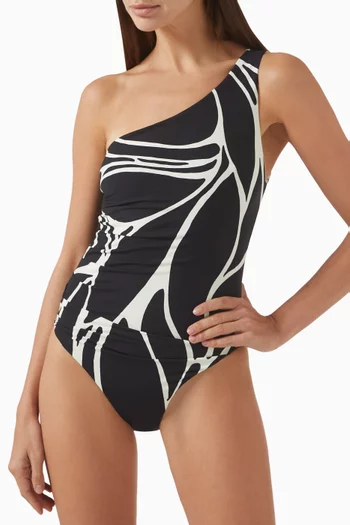 لباس سباحة بورتو قطعة واحدة بكتف مكشوف نايلون مطاطي