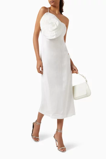 Rose-appliqué Midi Dress in Gabardine
