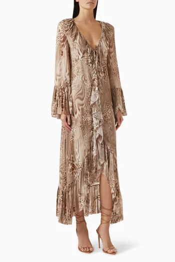 Ruffled Printed Maxi Dress in Chiffon